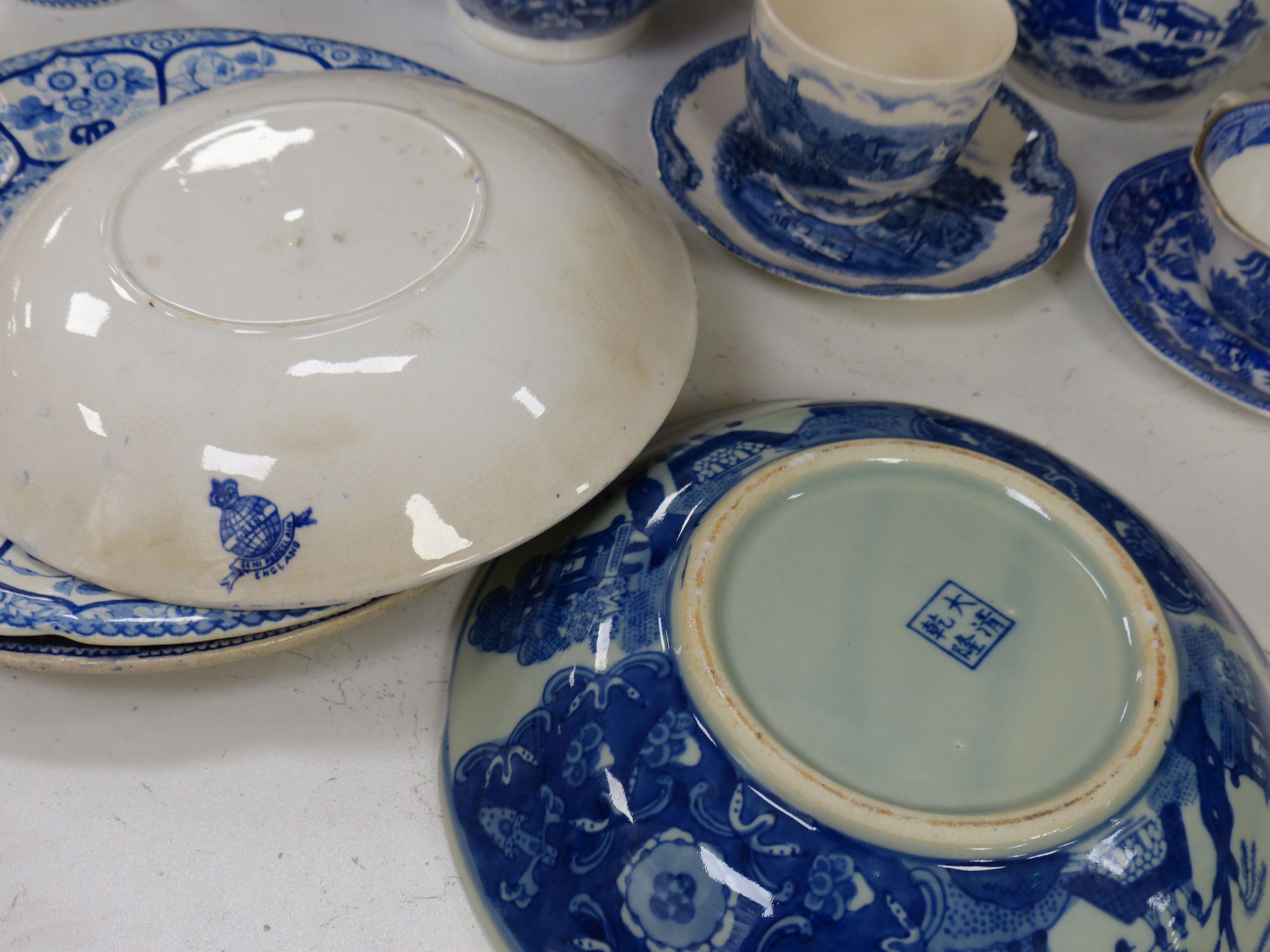A quantity of 19th century Staffordshire blue and white plates, jugs etc